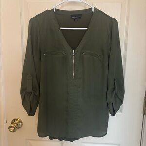 Forest Green Zip-Front Blouse